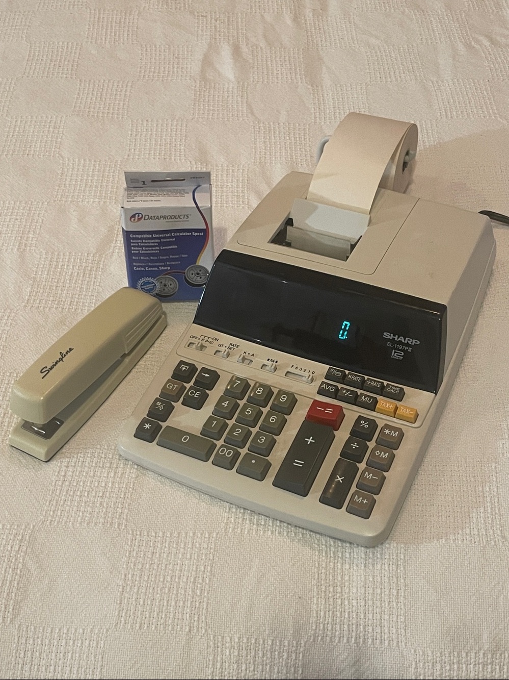 Sharp Printing Calculator EL-1197PIII With Stapler, Paper and Ink Ribbon